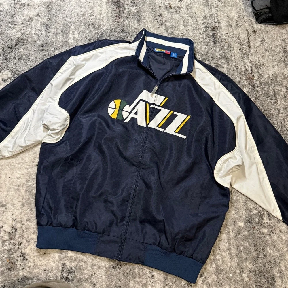 Majestic NBA Utah Jazz Track Jacket Mens XLT Navy‎ Blue White Full Zip Bigman